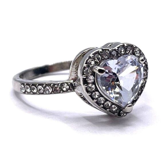 .925 Sterling Silver with White Cubic Zirconia Heart Ring Size 9.5 - Picture 4 of 8
